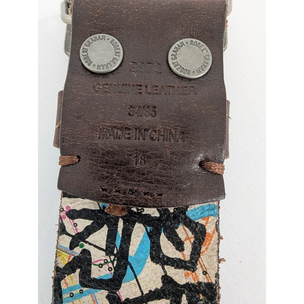 Robert Graham Y2K Metro Manhole Belt Men 34 Brown Subway Map Plaque Buckle Retro